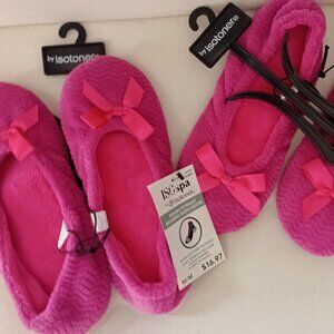 ISOspa by ISOTONER 2 Pack Hot Pink Slippers NEW
